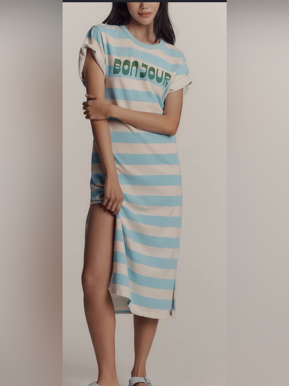 Anthropologie Sundry Short-Sleeve Bonjour Rugby Stripe Midi Dress Sz S